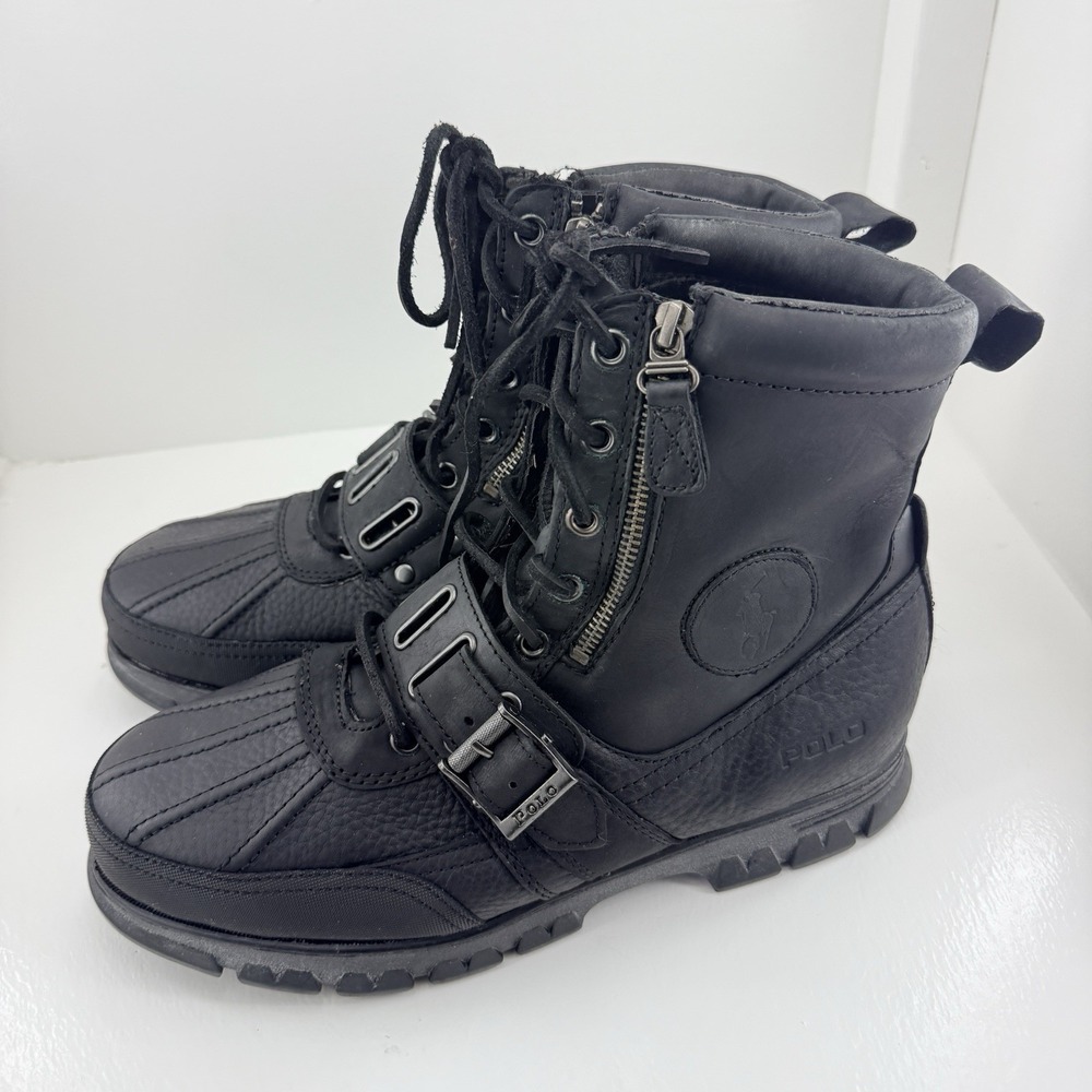 Polo Ralph Lauren Andres III Boots Mens 11 D Black Leather Buckle Zip Lace